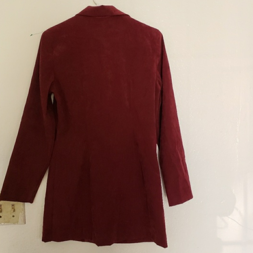 Vegan Suede Trench Coat Suit Blazer Jacket 10 12 L - Picture 3 of 6